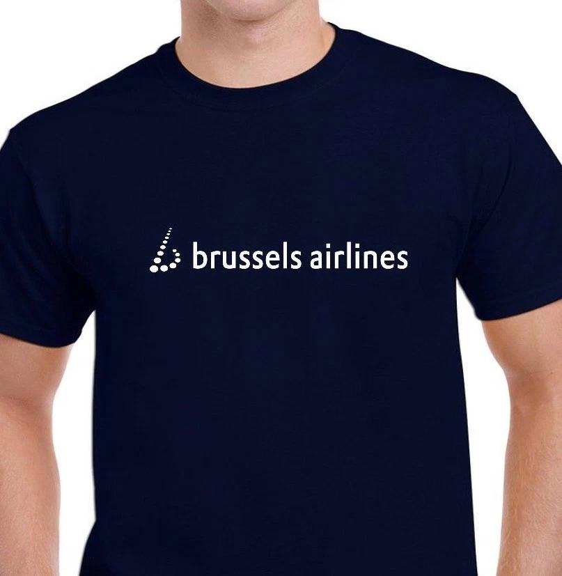 Brussels Airlines White Logo Belgium Aviation Cool Geek Navy Blue Cotton T-Shirt S