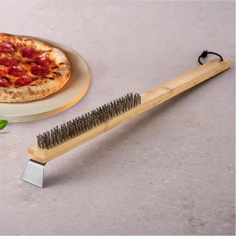 1 Pcs Portable Pizza Oven Long Wood Handle Cleaning Brush Easy Cleaning Hard Bristles Grill Brush For Pizza Oven Grill Cleaning