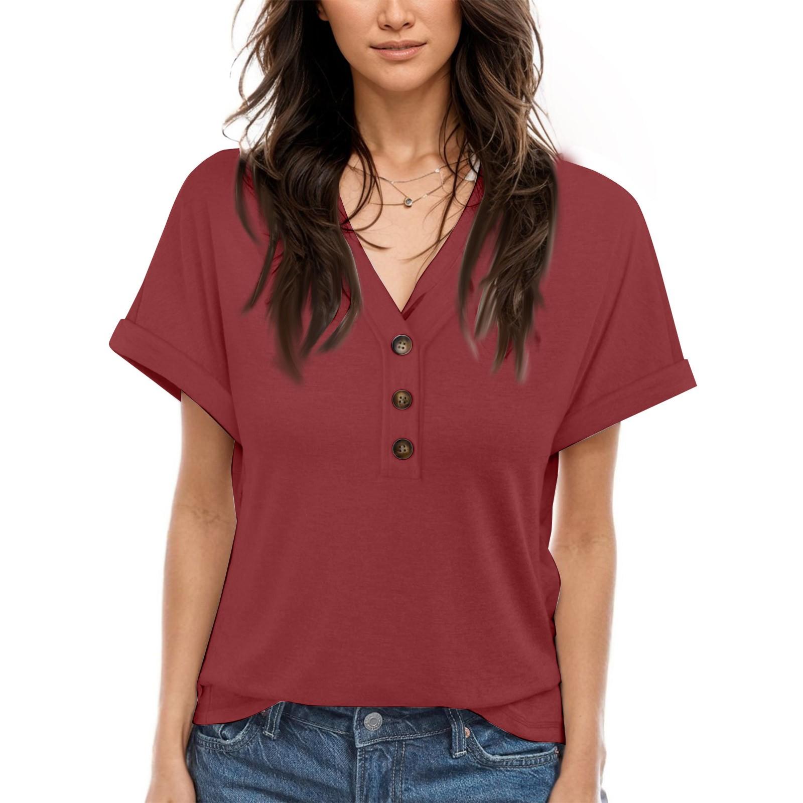 

Women s Short Sleeve V-Neck Cap Sleeve Summer Casual Formal Tops T-Shirt L винный