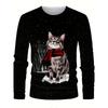 Christmas, Party, Round Neck Long-sleeved Men's Clothing, Digital Print Kitten Pattern, Casual and Versatile Style