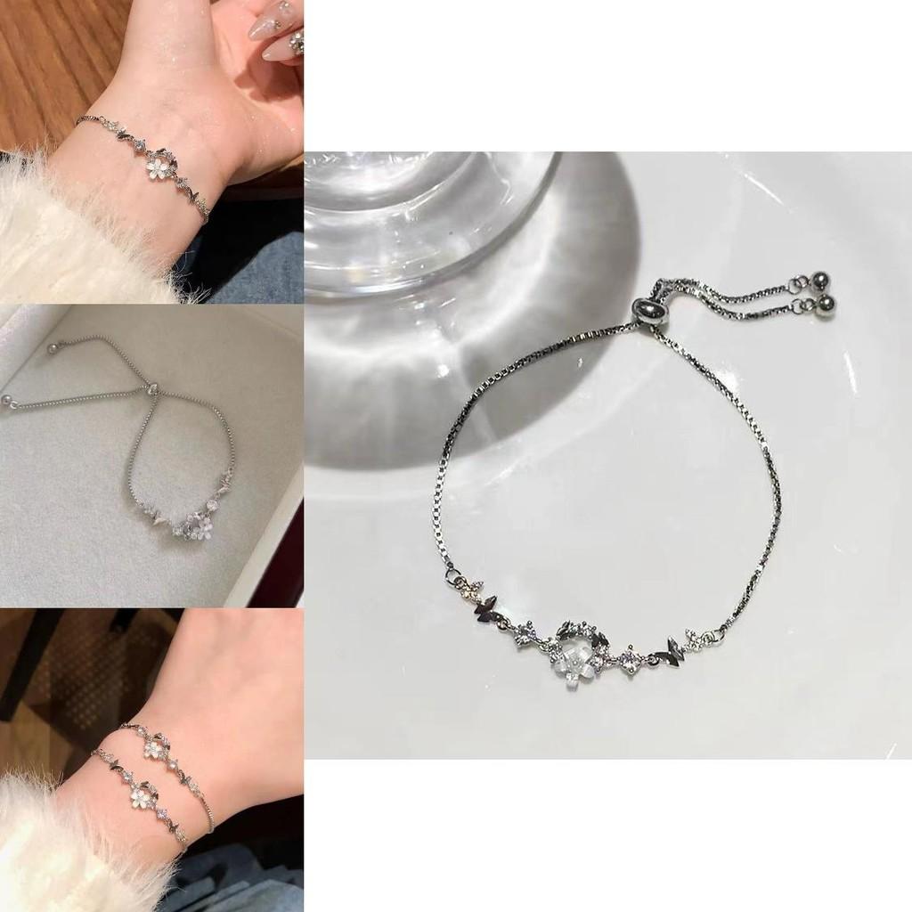 Silver Fashionable Womens Bracelet With Beautiful Floral And Design Butterfly