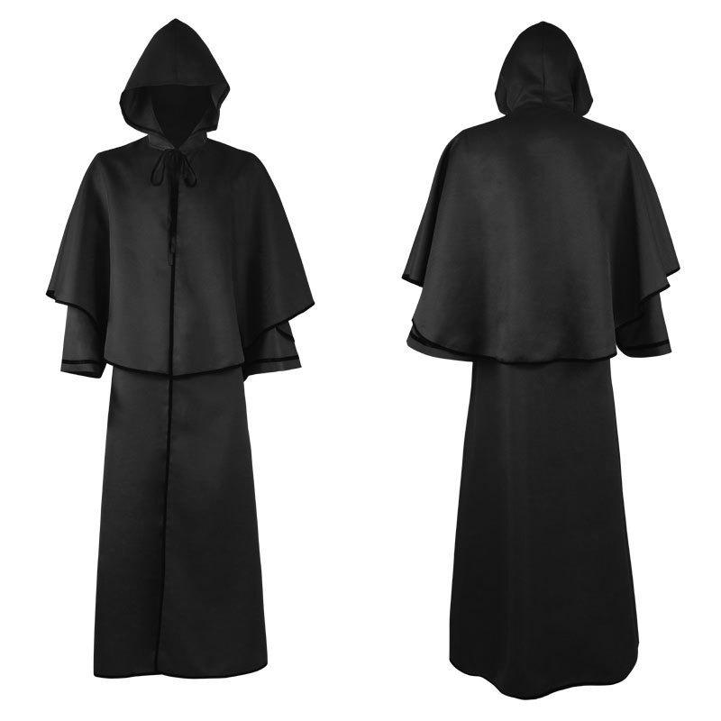 Halloween Costume Medieval 5-color Hooded Cape Retro Robe, Wizard Death Cape Costume