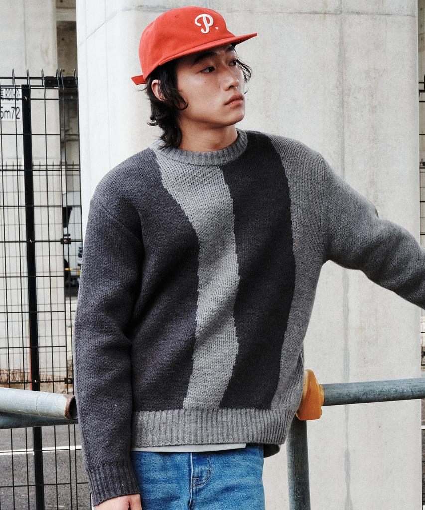 PLAC Wave Stripe Round Neck Knit_2 Colors