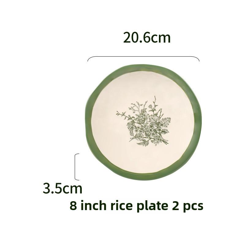 SOLECASA Porcelain Round Dinnerware Set, Green Design Floral, Plates Bowls Mugs Dishes, Premium Quality Ceramic Tableware