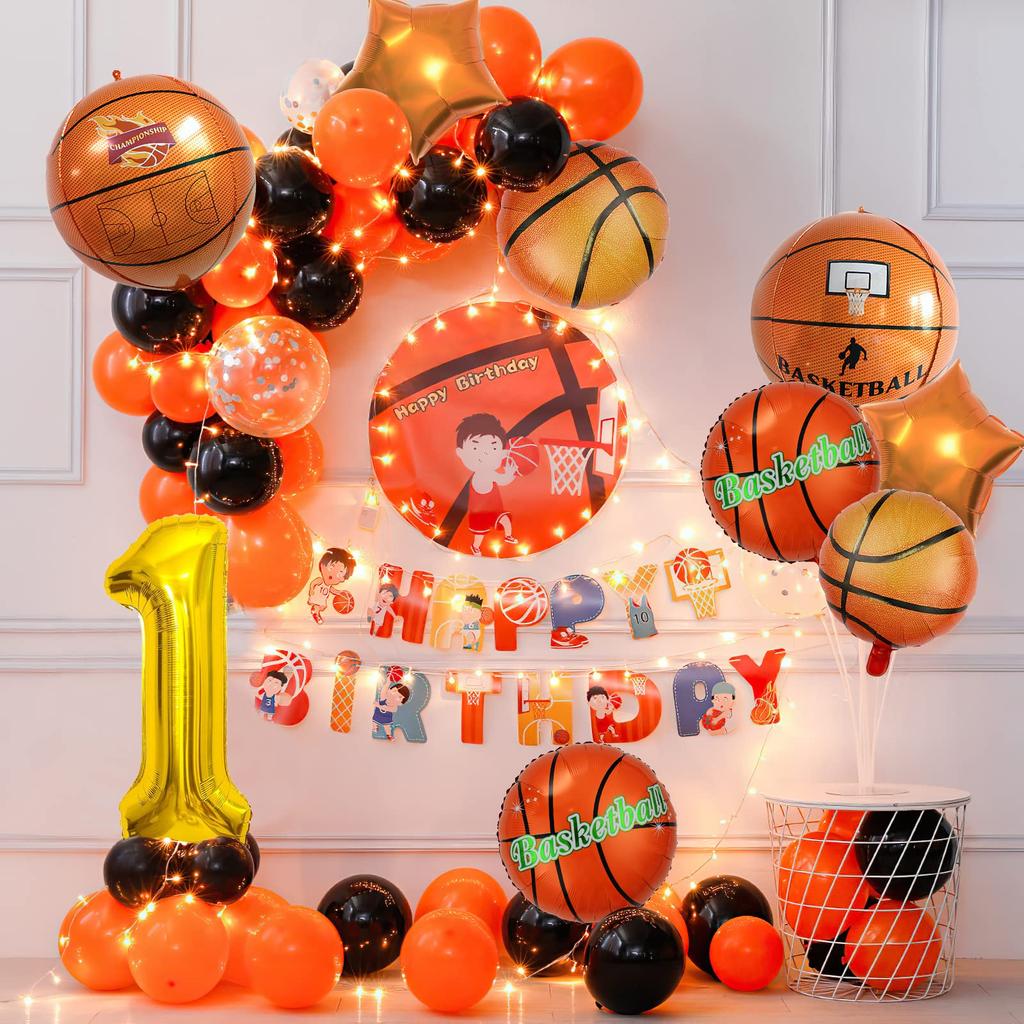 9Pcs Basketball Digital Balloon Set 22in 4D Sphere Balloons With 40 Inch Number Sports Basketball Themed Birthday Party Supplies