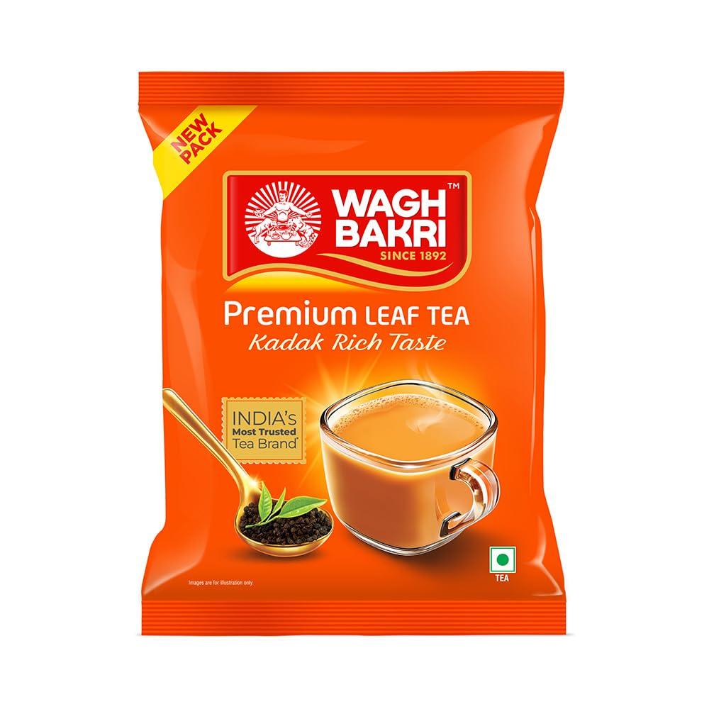 Wagh Bakri Premium Tea | Black | Assam Blend | Kadak Chai | Aromatic Chai Patti | Rich & Bold Flavour | Lingering Taste & Kesari Golden Hue | Loo