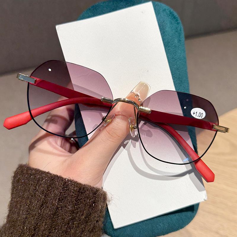 Metal Rimless Presbyopia Glasses Men's and Women's Fashionable Round Frame Outdoor Sports Sun Protection Reading Glasses