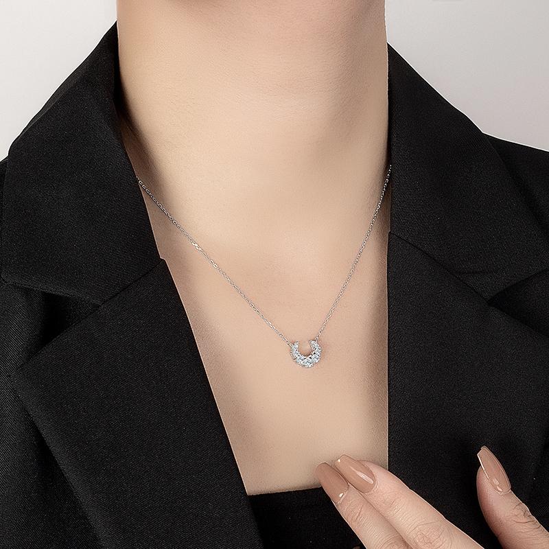 Full Moissanite Necklace for Women Pure Silver Moon Design Laboratory Diamond Pendant Fashion Luxury Jewelry