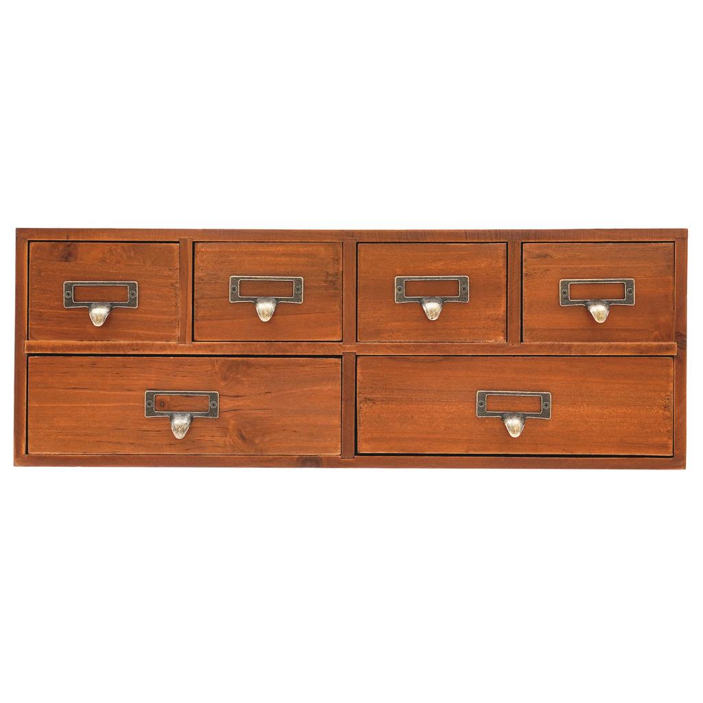 Vintage Wooden 6-Drawer Storage Cabinet | Pine Wood Desktop Organizer with Iron Frame | Retro Office & Craft Supply Organizer