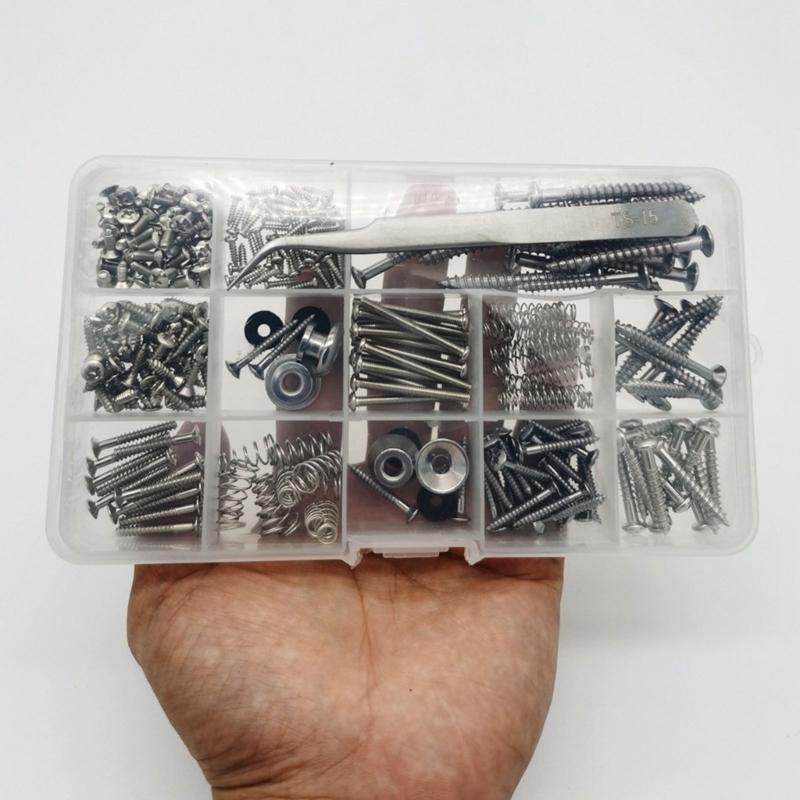 254 Pieces Guitar Screw Kits 9 Types Assortment Set with Springs for Guitar Bridge, Pickguard, Tuner, Switch, Neck Plate