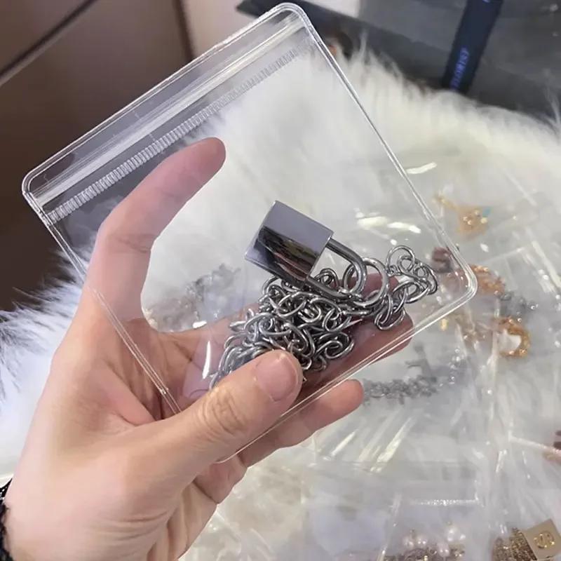 10/100 szt. Przezroczyste woreczki PVC na biżuterię Torba do przechowywania na zamek na kolczyki naszyjniki biżuterię Torby opakowaniowe do ekspozycji antyoksydacyjne