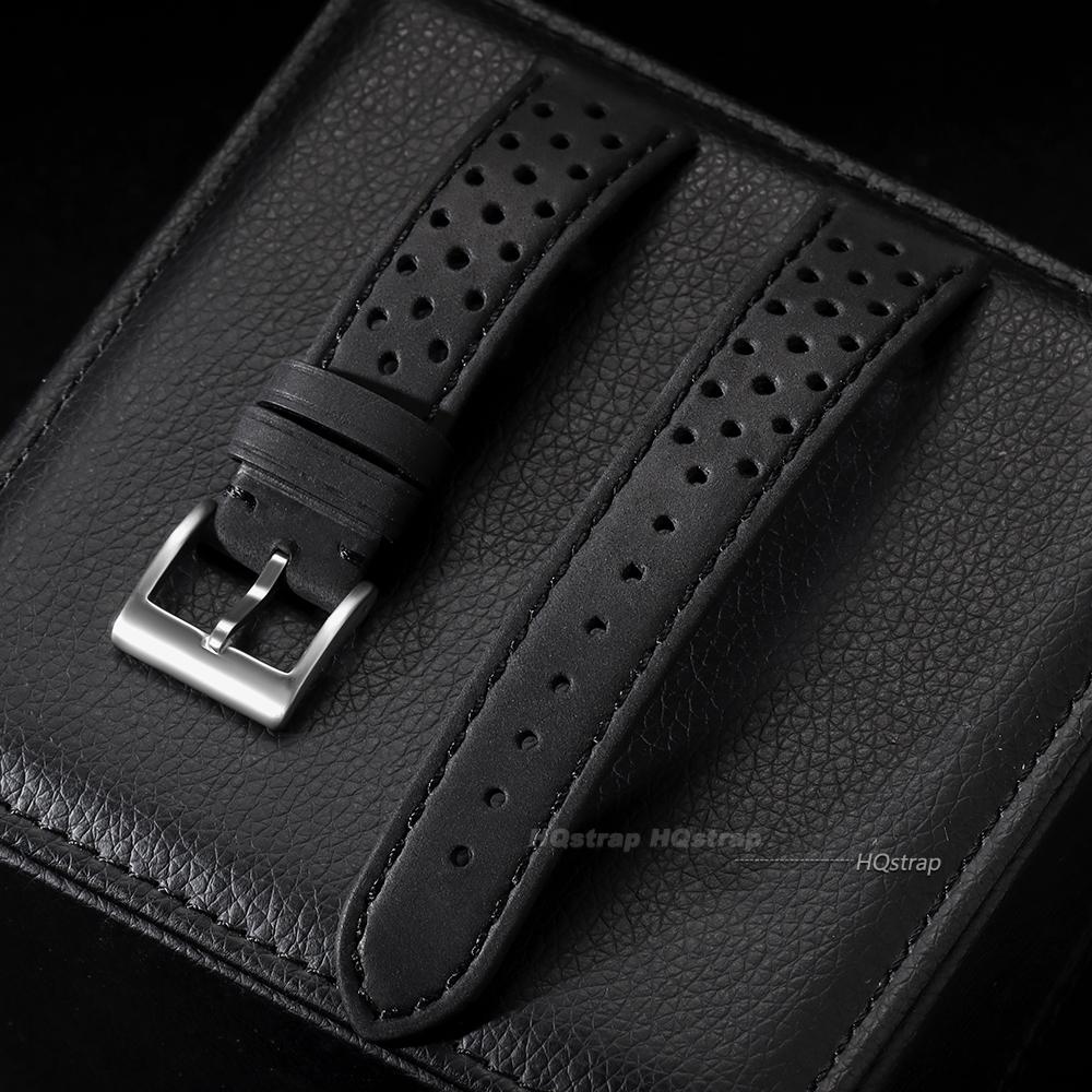 Genuine Cowhide Watch Straps 18mm 20mm 22mm Vintage Leather Smart Watch Band Men Women Universal Watchband Breathable Bracelet 18mm матовый черный