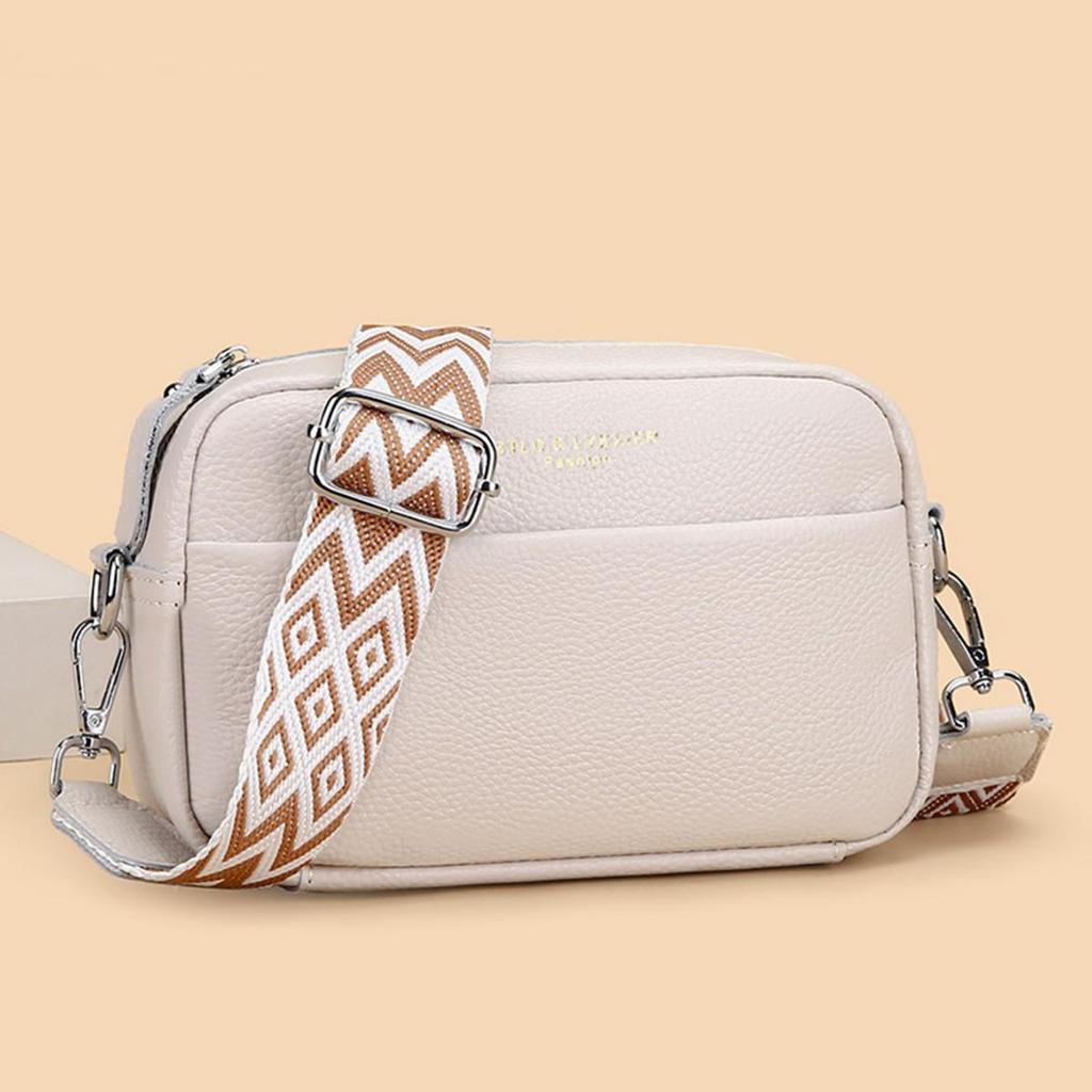Crossbody-Tasche aus echtem Leder mit breitem Riemen - Damen Casual Klein Quadratisches Design