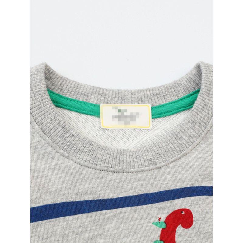 Autumn and Winter Boys' Sweatshirt, Children's Gray Dinosaur Cartoon Pullover Top, Baby Casual Round Neck Pure Cotton Base Shirt, Trendy