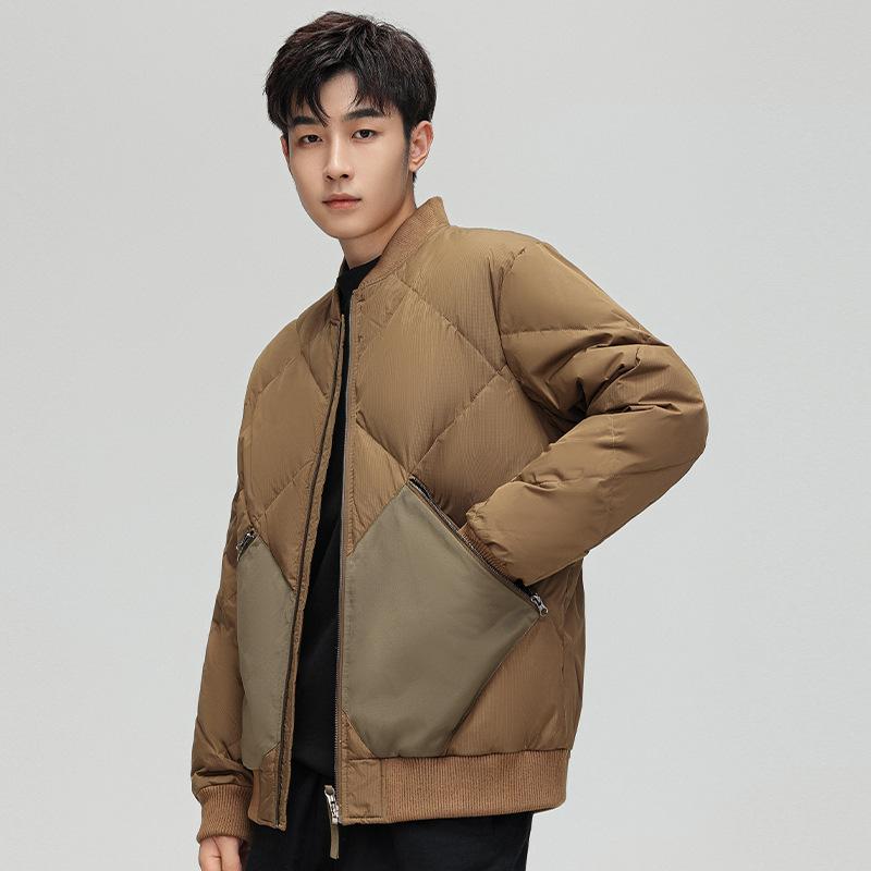 Down jacket men's winter style youth short solid color stand collar warm loose rhombus baseball jacket men's style