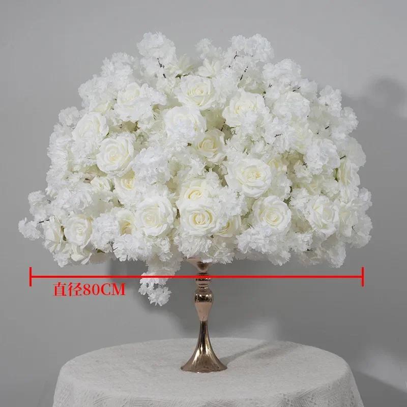 Cuatomized Size Artificial White Rose cherry blossom Large Flower Ball Table Centerpieces Wedding Decor Road Lead Flower Ball