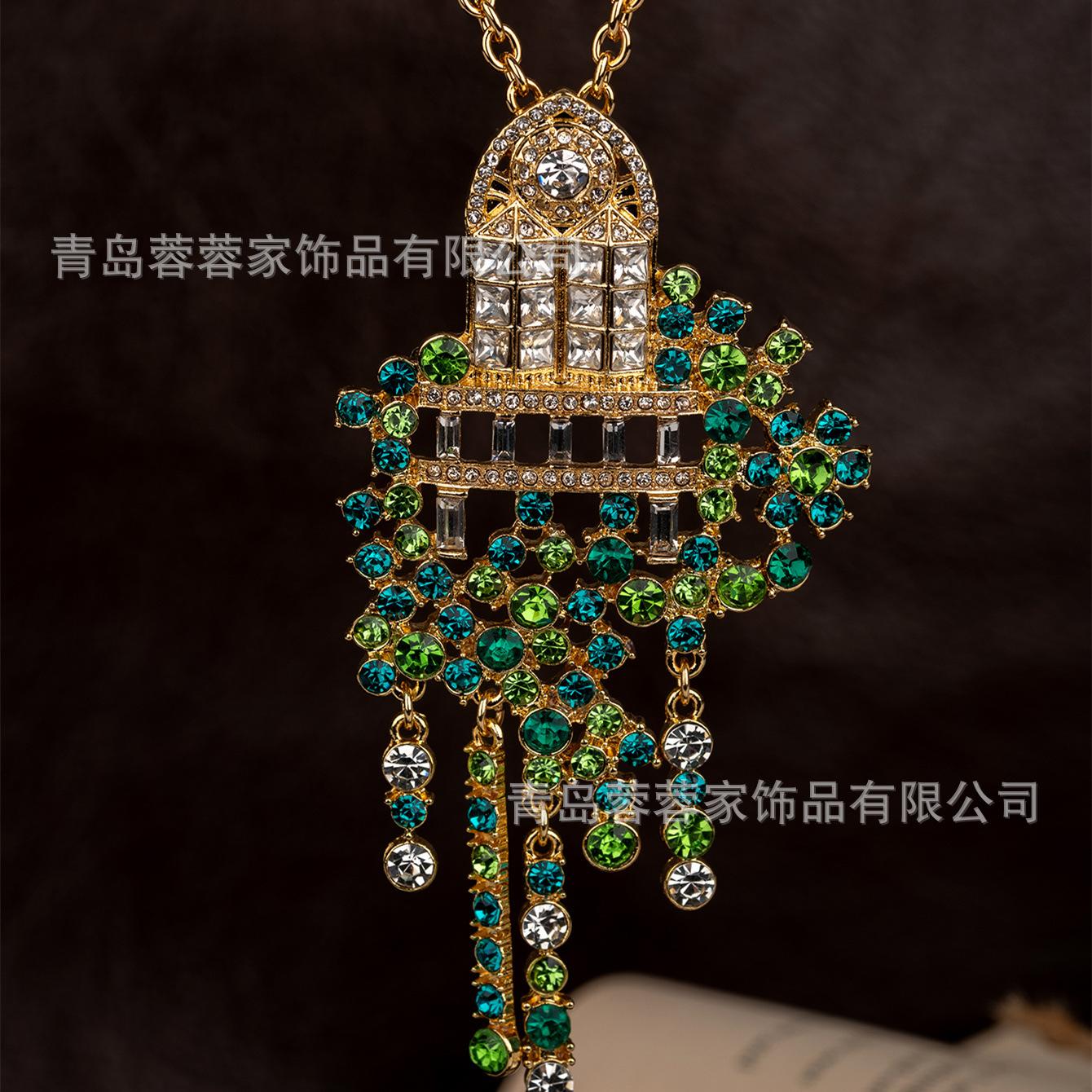 Антикварные украшения Бабушка Зеленые циркониевые серьги Высококачественное художественное ожерелье Винтаж