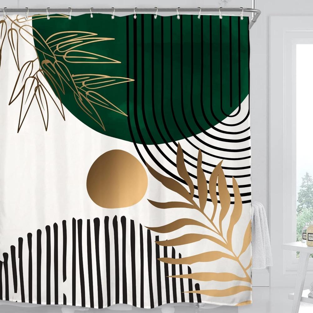 Abstract Leaves Shower Curtain Emerald Green Modern Tropical Simple Minimalist Chic Waterproof Bathroom Curtain With 12 Hooks