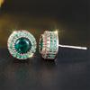 Trendy Green Crystal Zircon Round Stone Stud Earrings For Women Vintage Rose Gold Silver Color Wedding Jewelry Mother's Day Gift