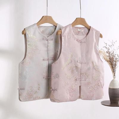 Retro Temperament Vest Women's Spring and Summer New Round Neck Disc Button Jacquard Versatile Vest Top