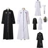 Women's Priest Robe With Stand Collar Roman Cassock Belt Street Style White/black Xs-5xl