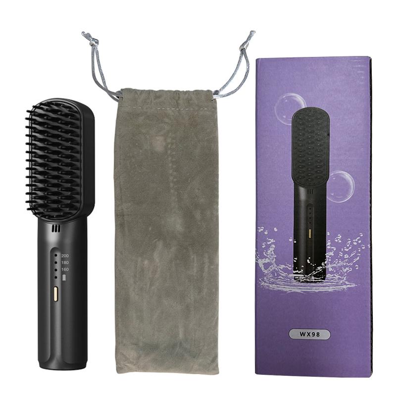 

Wireless Hair Straightener Heating Negative Ion Straight Curling Hair Comb Rechargeable Anti-scalding Electric Hair Care Brushes чорний