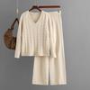 Women's Autumn And Winter Wide Leg Pants Sweater Two-Piece Set Women's V Neck Knitted Set