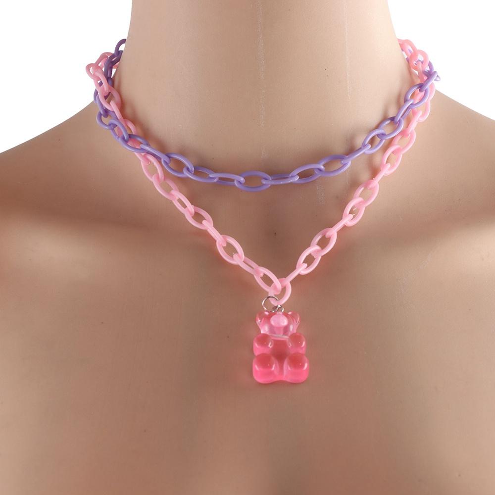 Acrylic Women Cartoon Geometric Girls Chain Pendant Multilayer Necklace Bear Necklace Cute Choker