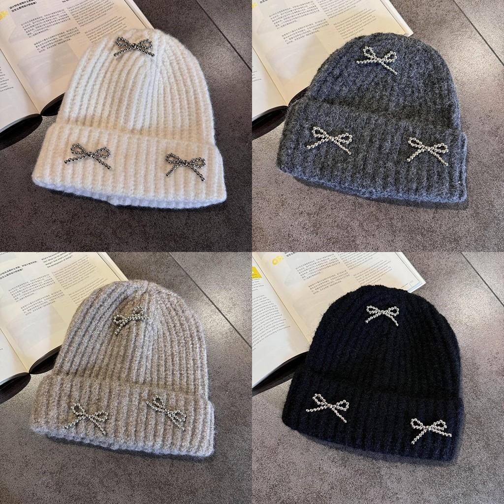 Fashion Solid Color Bow Decoration Women Casual Knitted Hat Autumn And Winter