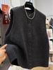 Women's Dark Grey European Style Sleeveless Sweater Vest - Autumn/Winter Knit Cardigan with Round Neck
