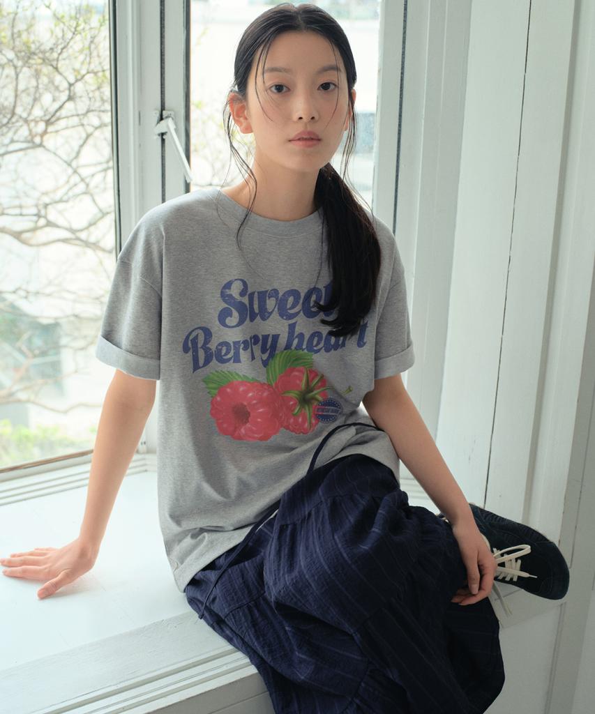 Wednesday Oasis For Woman Sweet Berry Heart Short Sleeve T-Shirt_Melange Gray(Wb6Tp28)