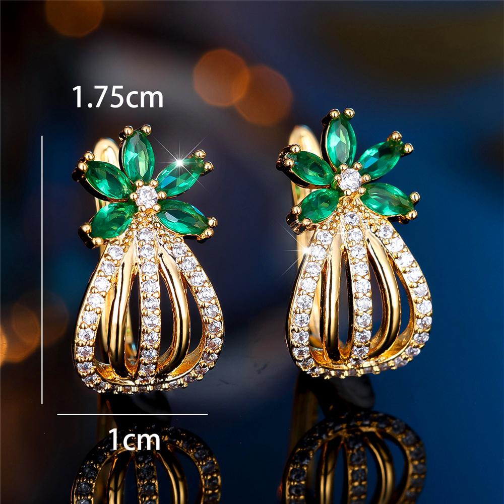 1 Pair Women's Green Cubic Zirconia Flower Drop Dangle Earrings Luxury Gold Color Wedding Party Jewelry Gifts