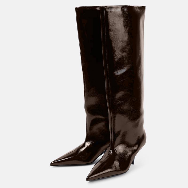 Krazing Pot Chaussures en microfibre pour automne et hiver, talons aiguilles, grande taille 45, taille 44, taille 46, bottes au-dessus du genou pour femmes