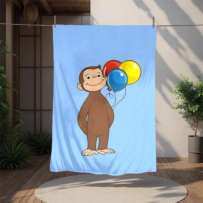 Curious George Flannel Blanket Soft Warm All-Season Throw, Design for Camping, Car Travel, Hiking Sofa, Bed, Office Perfect Gift for Parties