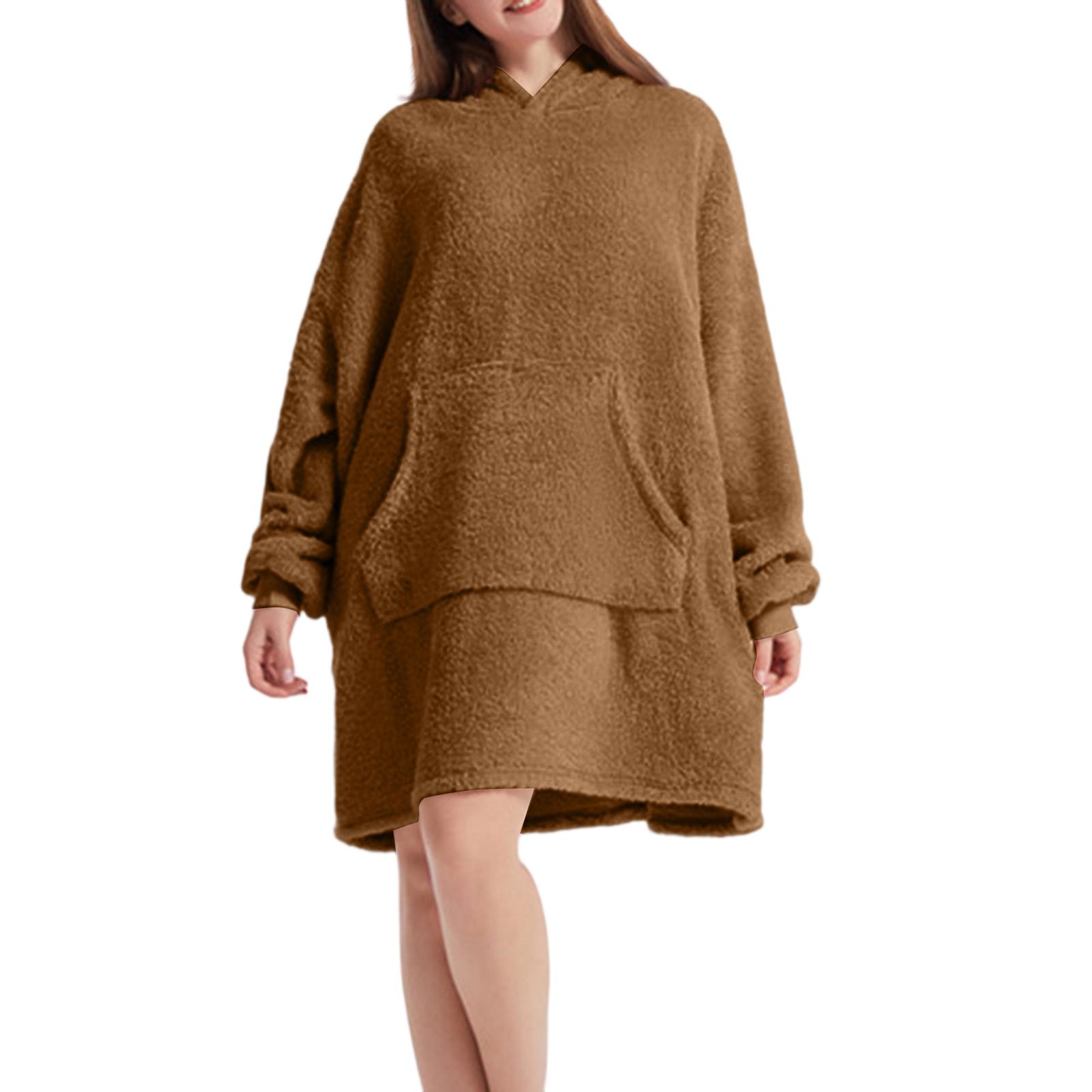 

Women s Loose Thickened Double-Faced Fleece Hoodie Home Clothes Top One Size кофейный