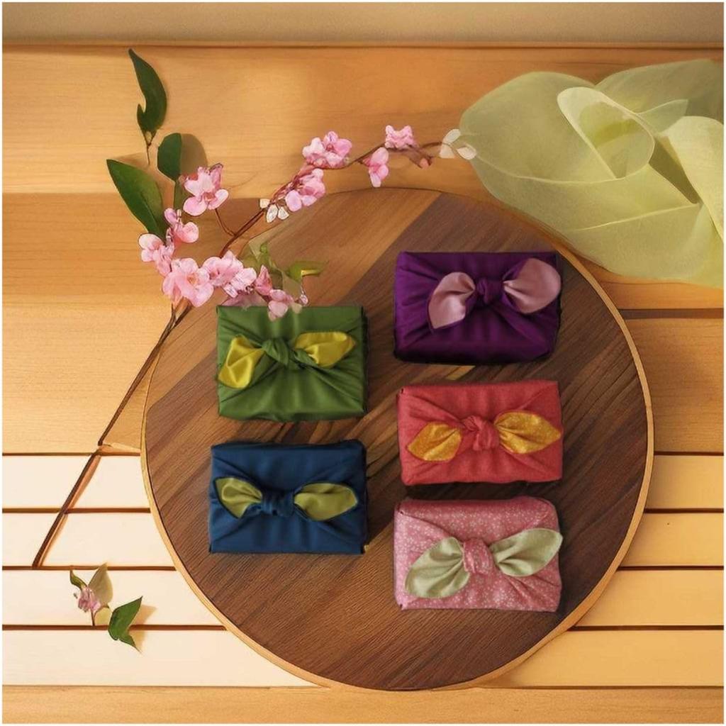 SAWABIYA Furoshiki Set of Japanese Double Perfect for Wrapping Lunch Kimono Eco Solid Shark Print with Cherry Blossom Design (Wrapping Cloth) 2, 70cm,