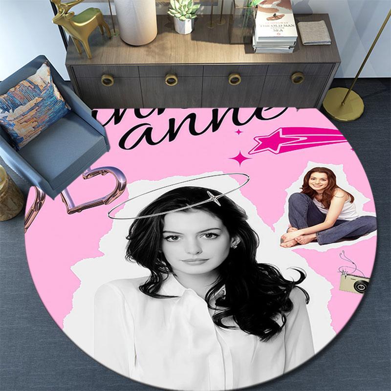 Anne Hathaway Pattern Round rug,Carpet Rug for Living Room Bedroom Playroom ,Non-slip Floor Mat,Holiday Gifts and Birthday Gifts.