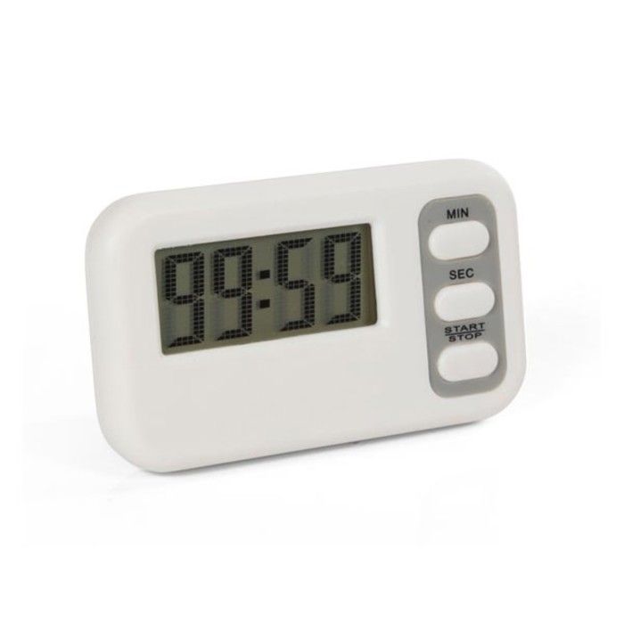 Chronomètre / Compteur - Compteur à rebours avec alarme - 99 min 59 s - Clip, aimant et support - Blanc