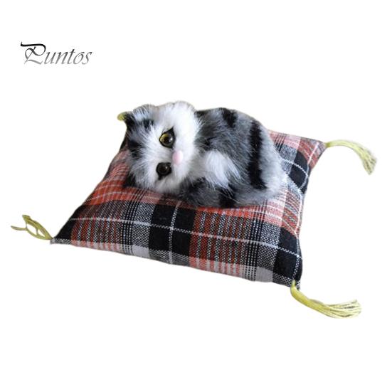 Simulasjon Kattedukke Plysjleketøy Mini Realistiske Sovende Katter på Matte Figur Utstoppet Dyr Leketøy med Pute for Hjemmekontor Rom Skrivebordsdekor