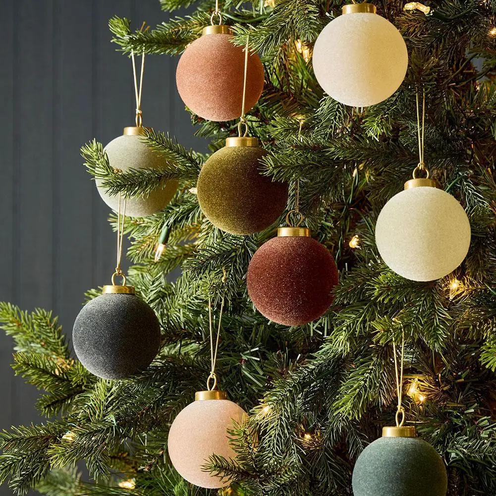 9Pcs Light Luxury Christmas Ball Ornaments Flocking Christmas Tree Party Decoration 2025 New Year Christmas Spheres Pendant