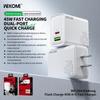 Wekome 45W Dual-Port Flash Charger - Fast, Low-Temp Charging for US/EU/UK Devices