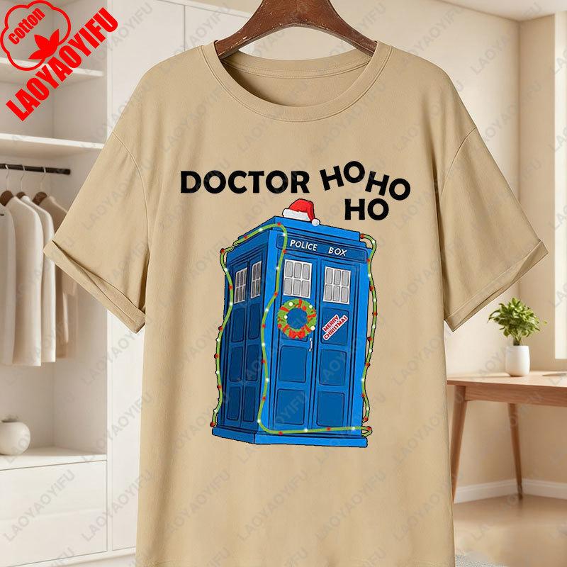 Doctor Hehe Funny Christmas Cotton TShirt Unisex Women Short Sleeve Print Tees Fashion Vintage Christmas Holiday Streetwear Tshirt