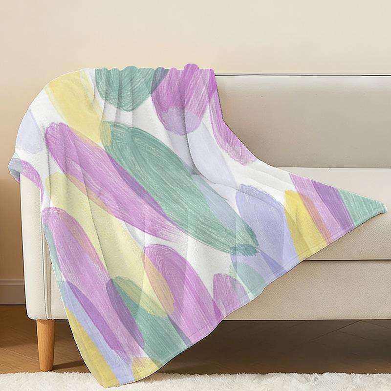 Lightweight Flannel Throw Blanket Soft Abstract Style, Fresh Colors, Warm Cozy Decorative Home Throw, Halloween & Christmas Use