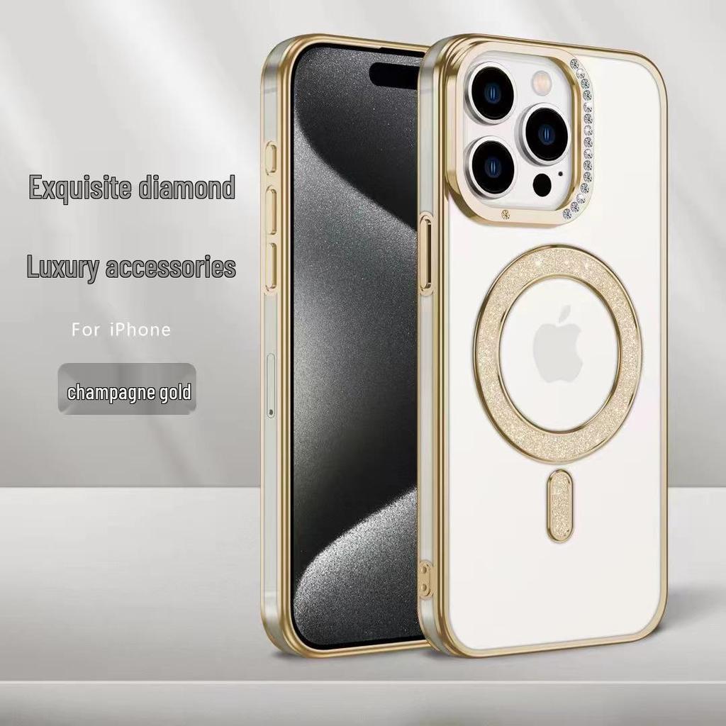 Glitter Magnetic Rhinestone Phone Case for iPhone 17 & 16Pro - Transparent, Drop-proof Protective Cover