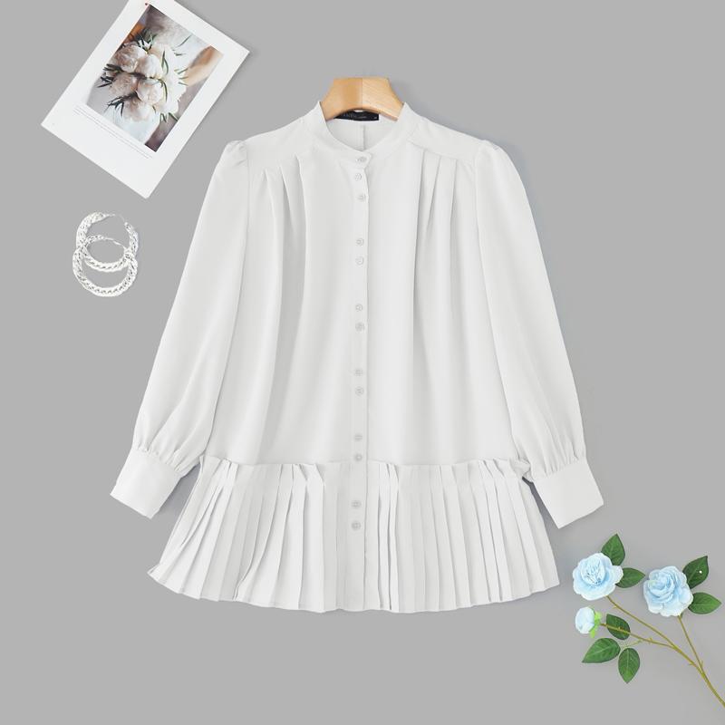 

ZANZEA Женская повседневная блузка с круглым вырезом, свободного кроя, с длинным рукавом, однотонная M белый