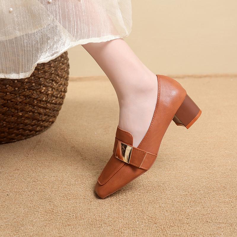 Fashion Square Toe Single Shoes Women Fall 2025 New Mid-High Heels Block Heel Fashion Loafers