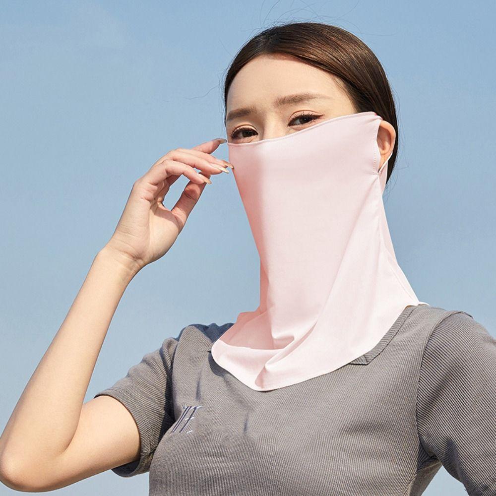 Pure Color Sunscreen Face Mask Veil With Neck Flap Driving Face Shield Veil  Ladies/Girls