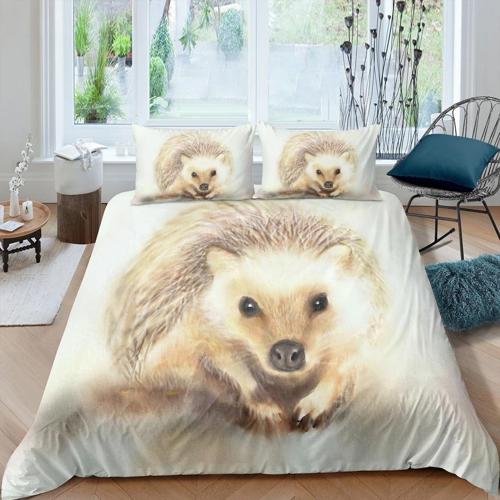 Povlečení s motivem ježka, královská 3D sada s krásnými zvířaty pro děti, teenagery a dospělé, povlečení s divokou zvěří, povlak na polštář, dárky pro děti