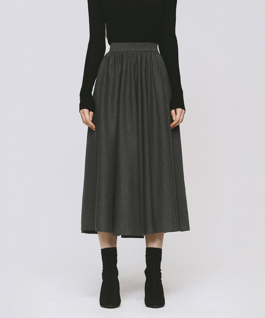 Monophobia Shirring Flared Mid-Length Skirt Grey