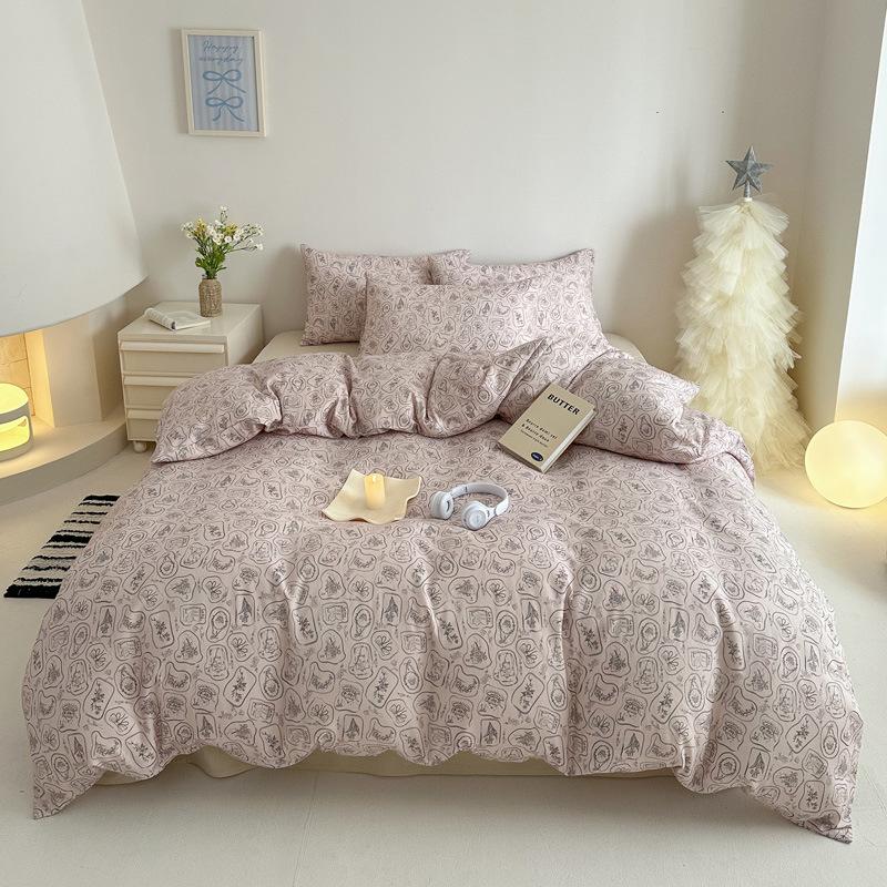 Pastoral Style Class A Maternal Infant Grade Cotton Double-Layer Yarn 4-Pcs Set Dormitory Cotton 3-Pcs Set Bed Sheet Quilt Cover Bedding